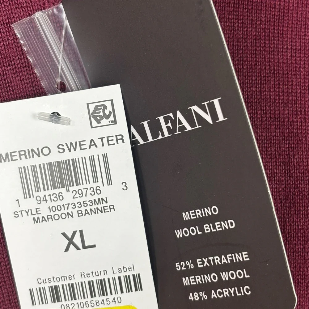 Alfani Mens XL V Neck Merino Wool‎ Blend Sweater Burgundy Red Minimalist NWT